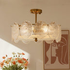 Lustra Lampe De Plafond Avec Finition Dorée Et Verre Strié