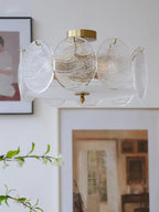 Lustra Lampe De Plafond Avec Finition Dorée Et Verre Strié