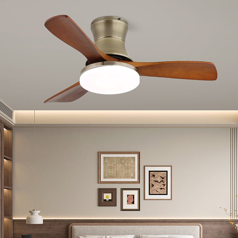 Plafonnier ventilateur Elara moderne en laiton et bois