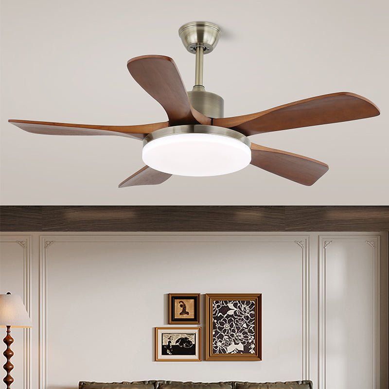 Plafonnier ventilateur Elara moderne en laiton et bois