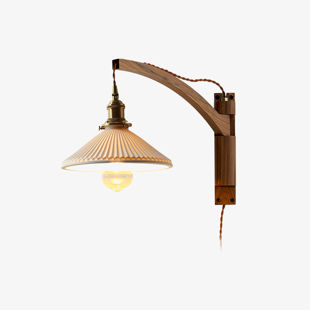 Illaee Nordic Art Swing Arm Walnut Ceramic Wall Light