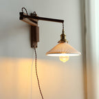 Illaee Nordic Art Swing Arm Walnut Ceramic Wall Light