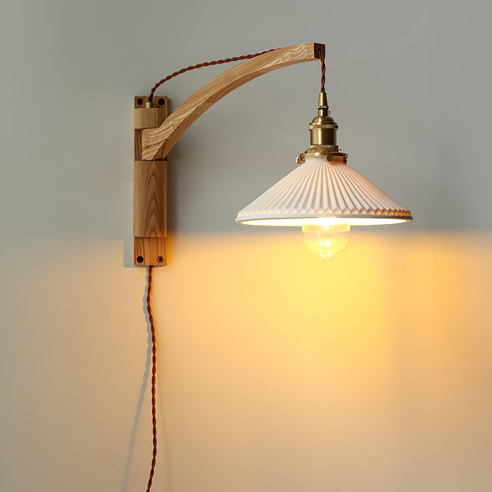 Illaee Nordic Art Swing Arm Walnut Ceramic Wall Light