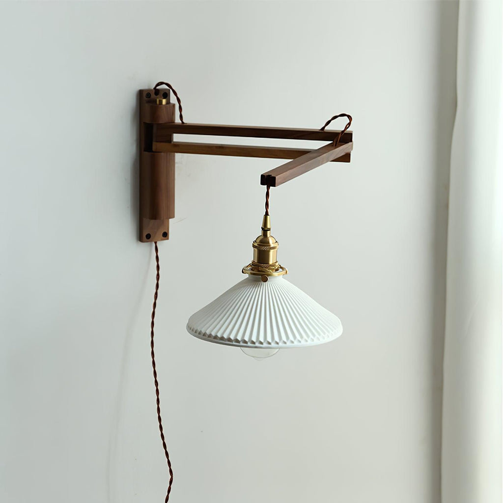 Lyphaia Nordic Art Telescopic Walnut Ceramic Wooden Wall Lamp
