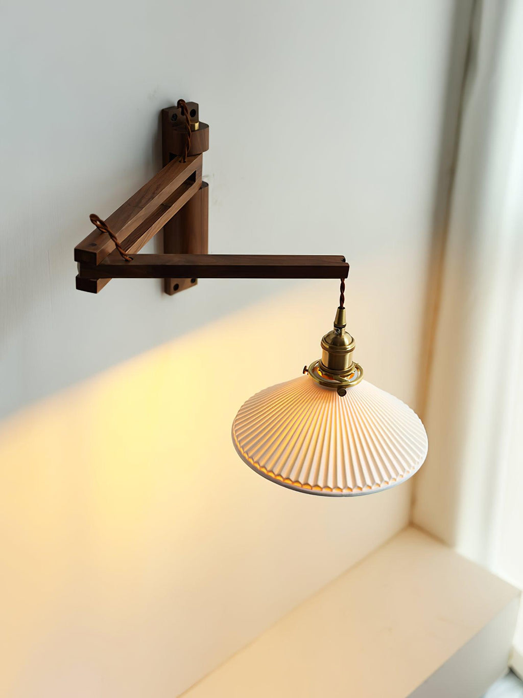 Lyphaia Nordic Art Telescopic Walnut Ceramic Wooden Wall Lamp