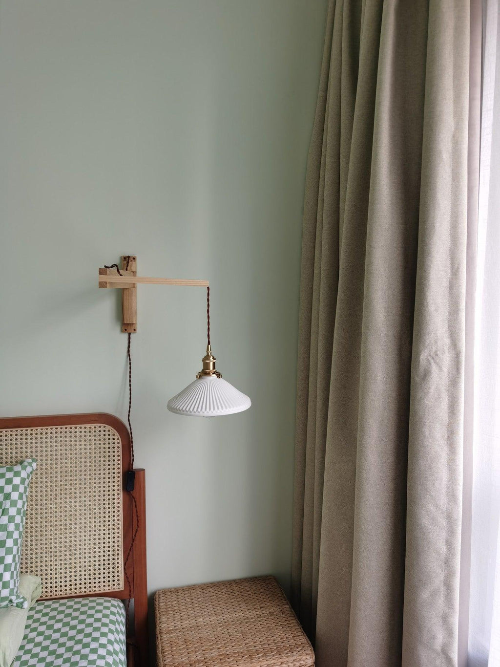 Lyphaia Nordic Art Telescopic Walnut Ceramic Wooden Wall Lamp