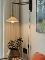 Lyphaia Nordic Art Telescopic Walnut Ceramic Wooden Wall Lamp