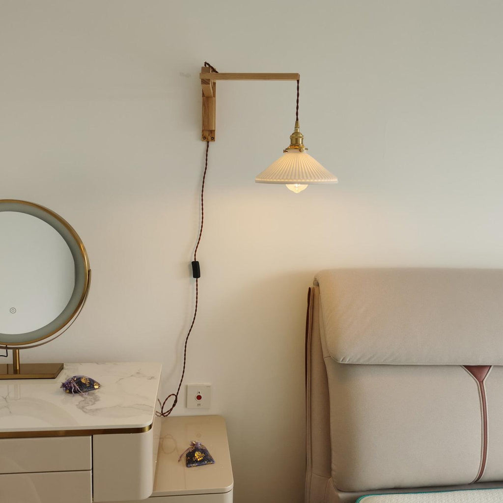 Lyphaia Nordic Art Telescopic Walnut Ceramic Wooden Wall Lamp