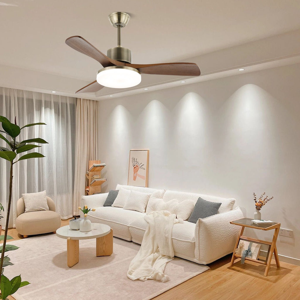 Ventilateur de plafond lumineux Ventio minimaliste argenté et bois